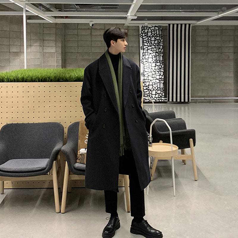 2024 New Double-breasted Coat Men's Mid-length Autumn and Winter Thickened Coat High-grade Korean Woolen Coat