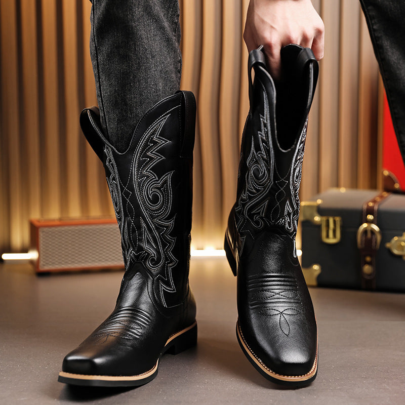 Cross Border plus size Men's Boots 2025 Autumn and Winter High Boots Men's Boots 48 Size British Style High Boots 38 Embroidered Leather Boots