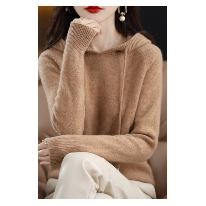 New Women's Solid Color Sweatshirt Autumn Hooded Bottoming Shirt Hoodie Short Knitted Loose Sweater