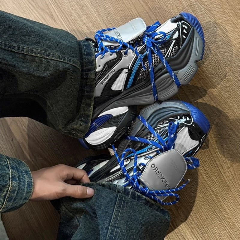 Klein Blue Deconstructed Lace-Up Dad Shoes for Women 2025 Spring and Autumn New Men's Mesh Thick-Soled Height-Increasing Sneakers