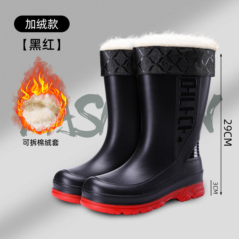 Korean Men's Mid-Calf Rain Boots, Trendy Rainy Day Rain Boots, Waterproof, Non-Slip, Wear-Resistant, Thick-Soled Men's Rubber Shoes, Water Shoes Wholesale