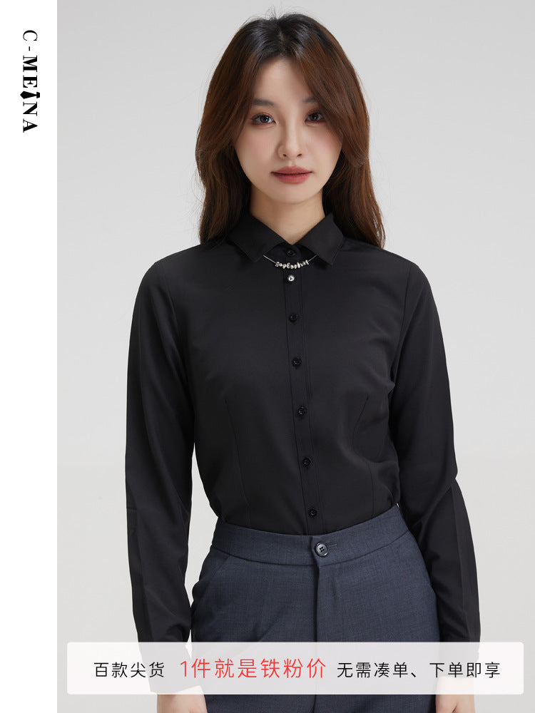 Summer New Women's Long-Sleeved Shirts, Feminine Commuting Slim Fashion Chiffon Shirts and Tops