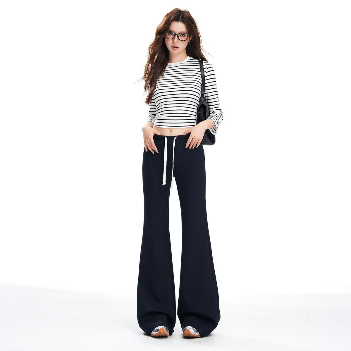American Fashion Versatile Trendy Casual Pants for Women Early Autumn New Drawstring Mid-Waist Soft Drape Loose Flared Pants