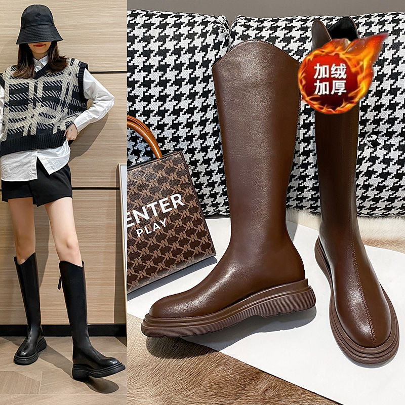 Lightweight Boots for Women 2025 Autumn and Winter New Thick-Soled Small Knee-High Knight Boots Slimming Look Boots High Boots