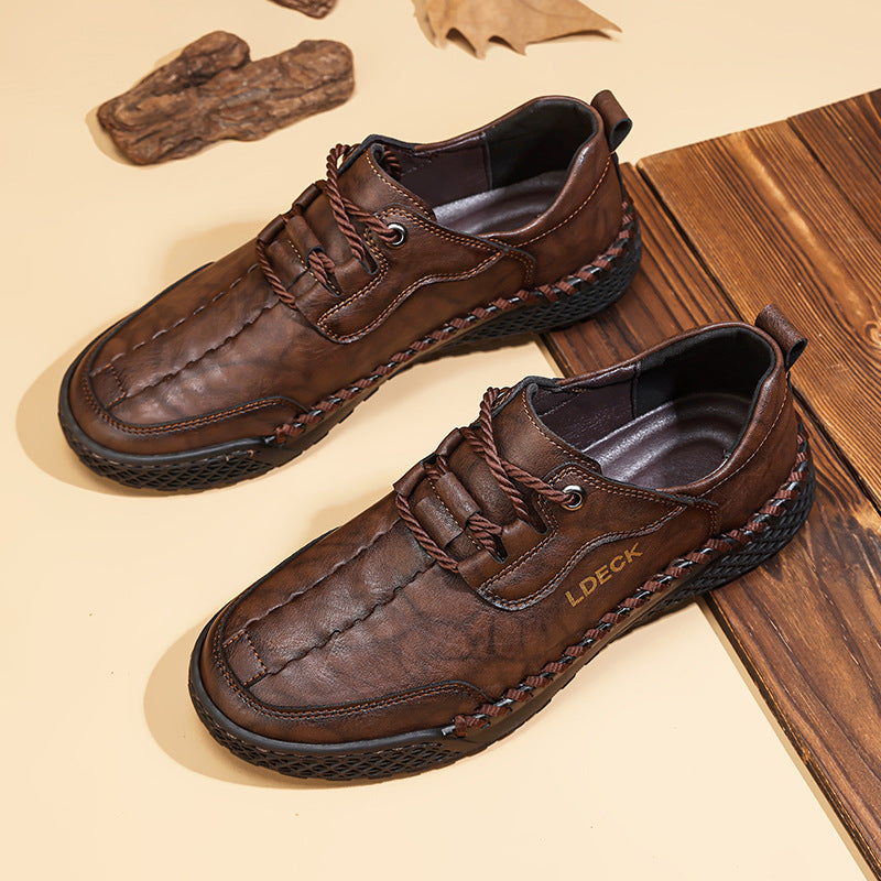 Cross-Border Independent Station Large Size Thick-Soled Outdoor Casual Leather Shoes for Men Amazon's Popular Men's Loafers Casual Men's Shoes