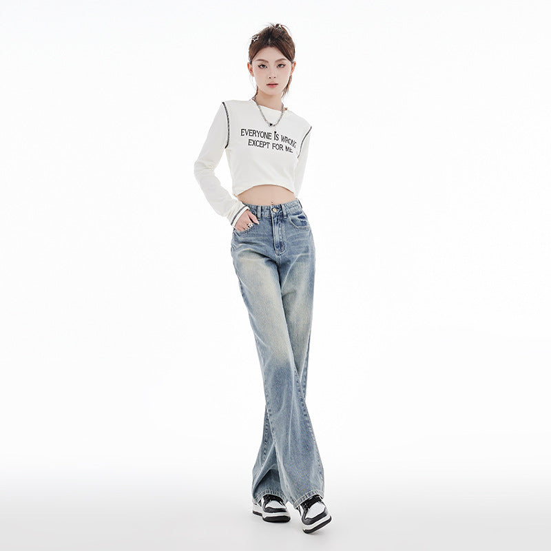 Light-Colored High-Waisted Wide-Leg Jeans for Women, Spring 2026 New Style, Loose Fit, Slimming, Floor-Length Straight Pants
