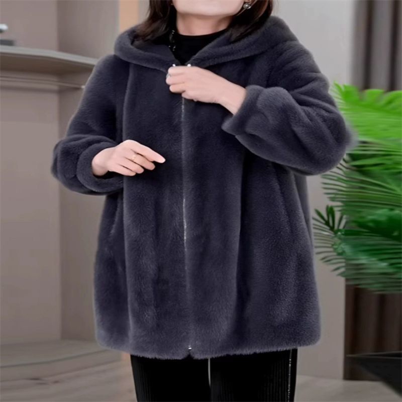 Popular one-piece hooded coat for women winter new middle-aged mom elegant warm western style mid-length coat