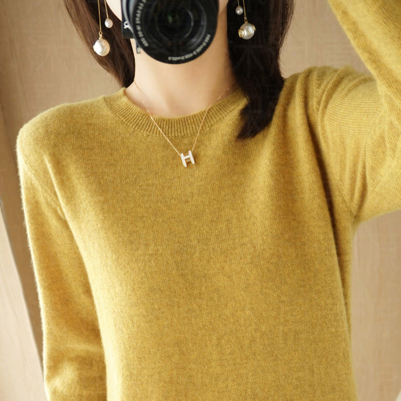 Sweater Women's Autumn and Winter Round Neck Knitted Sweater Women's Thin Long-Sleeved Bottoming Sweater Cross-Border Sweater Women's Non-Wool Knitted Sweater