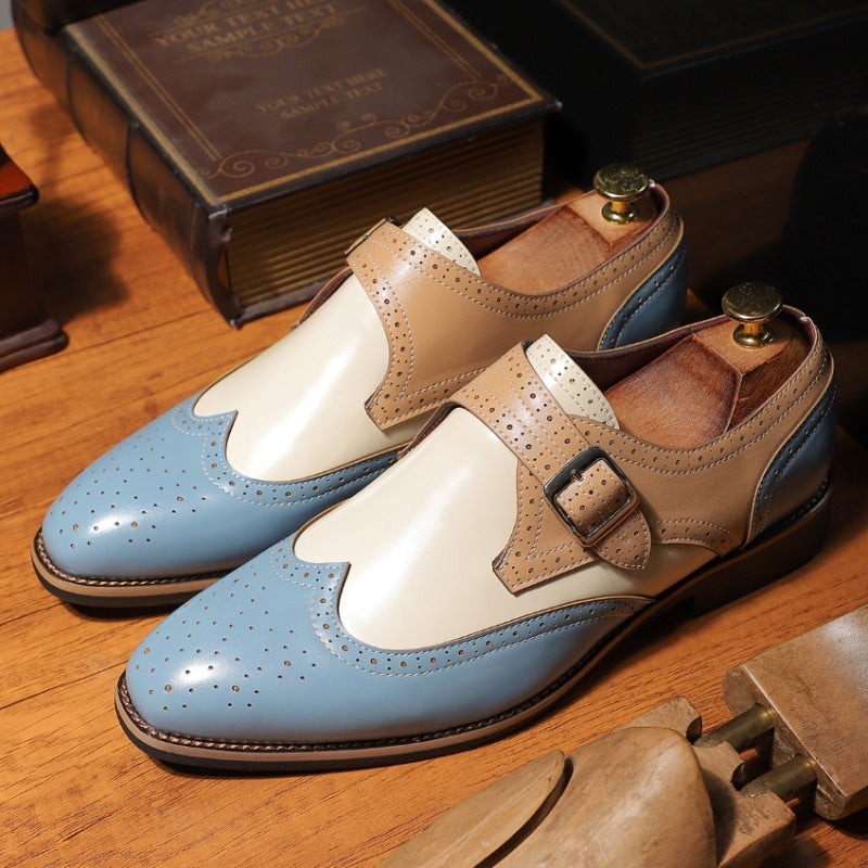 Spring and Summer Men's Business Formal Casual Leather Shoes Brogue Carved Leather Shoes Large Size Fashionable Versatile Men's Shoes 503