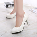 White High Heels, Feminine French Stiletto Heels, Shallow Mouth Waterproof Platform Round Toe Shoes, Red Patent Leather Professional Shoes for Women