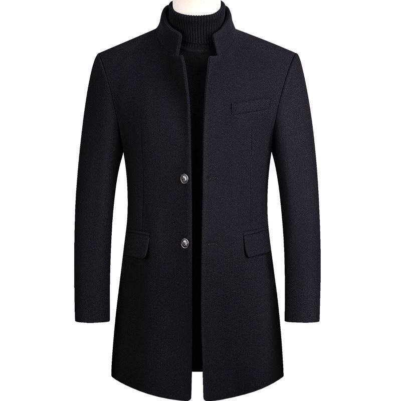2024 Autumn and Winter Men's Woolen Coat Long Windbreaker cotton and thickening Men's Coat Dragon and Phoenix Men's Jacket