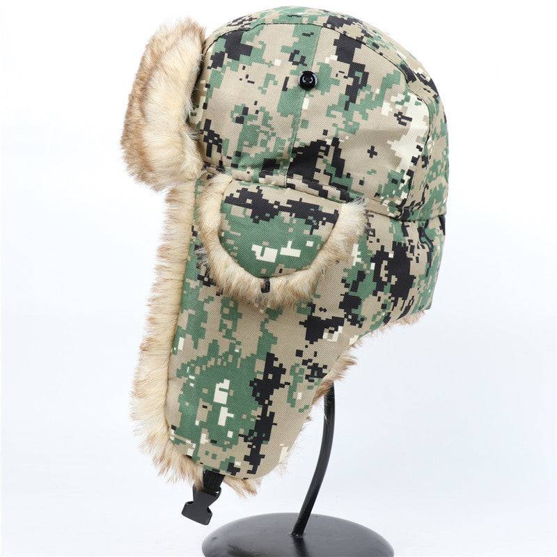 Autumn and Winter Camouflage Lei Feng Hats for Men and Women, Outdoor Cycling Windproof and Cold-Proof Ski Hats, Thickened Ear Protection Hats, Cross-Border