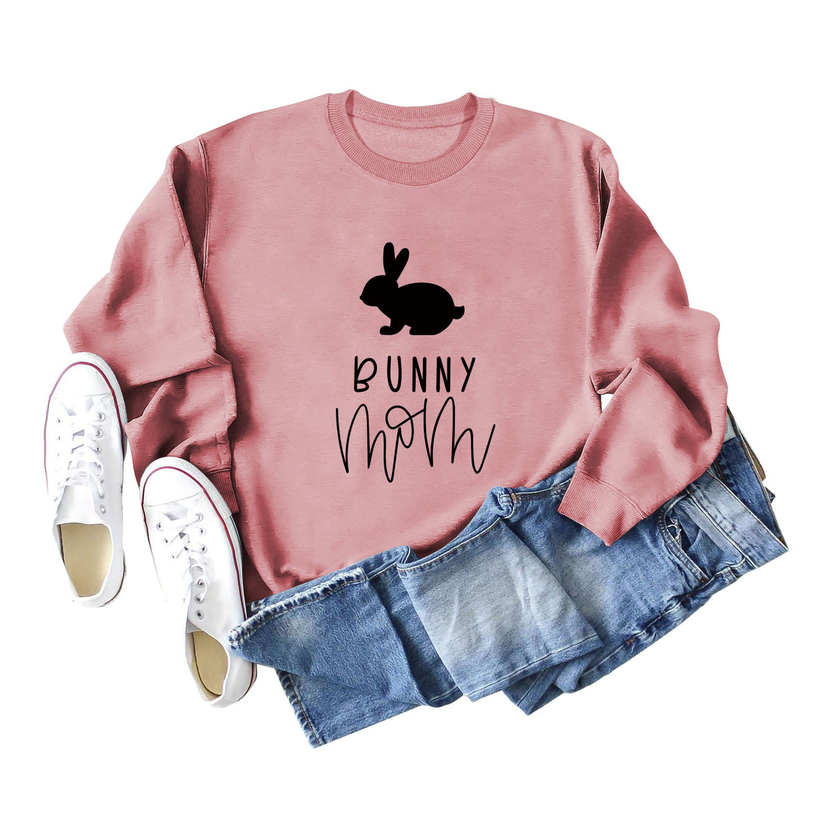 Amazon Cross-Border Export European and American Fashion Bunny Mom Fun Casual Women's Loose Long-Sleeved Round Neck Sweatshirt