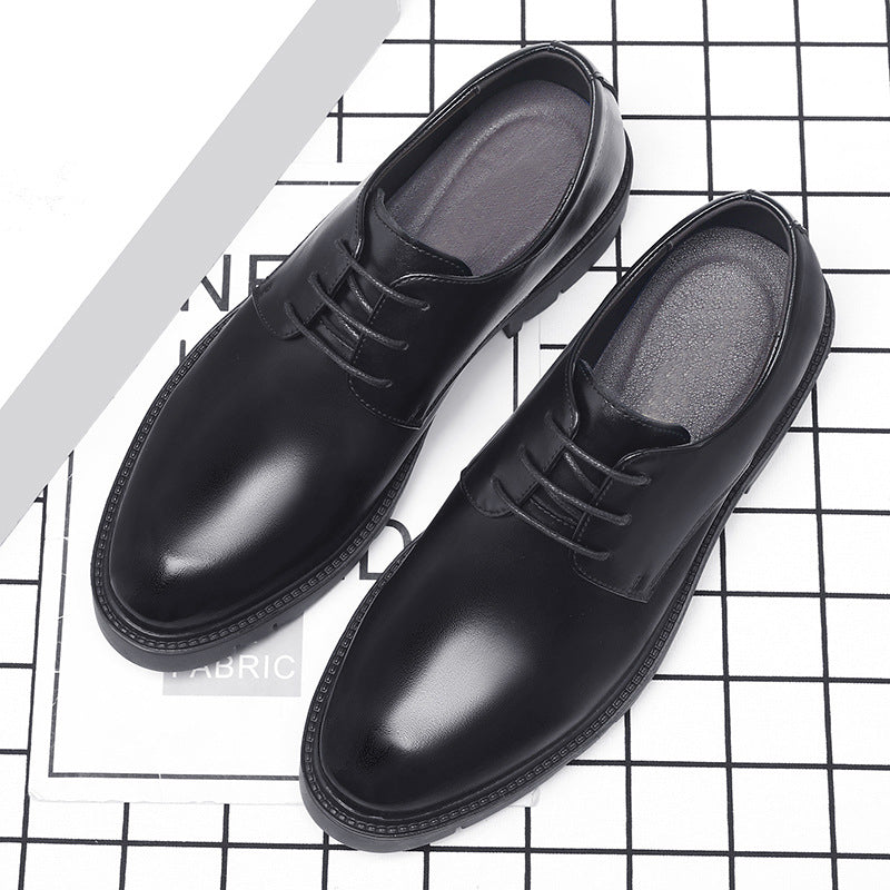 Leather Shoes Men's Business Formal Wear Breathable Soft Leather Black Wedding Shoes Height Increasing 10cm Large Size Sj7106