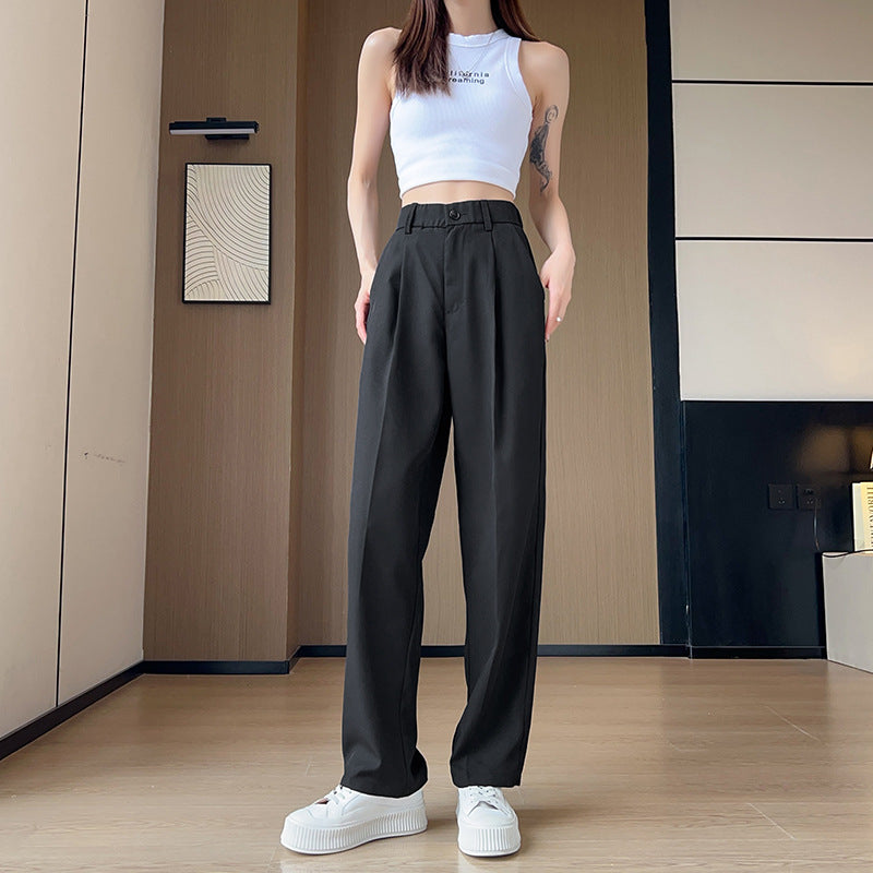 2025 High-End Thin Draped Trousers for Men and Women, Loose Straight Black Casual Long Trousers, Elastic Suit Trousers