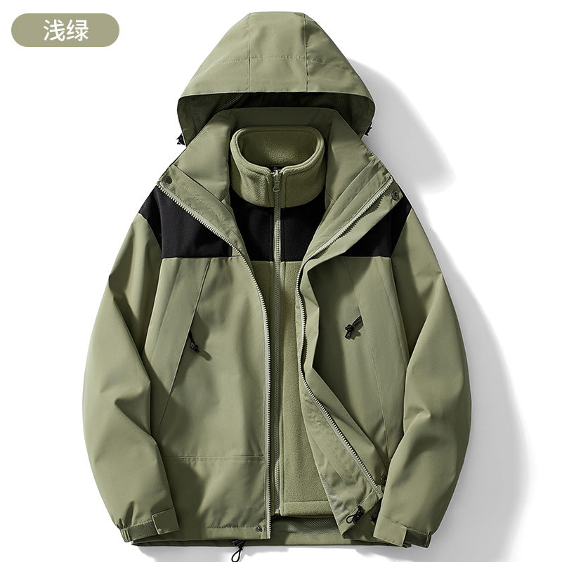 Couple Style Color-Blocked Outdoor Sports Three-In-One Windproof Mountaineering Jacket Winter Fashion Jacket with Stand Collar