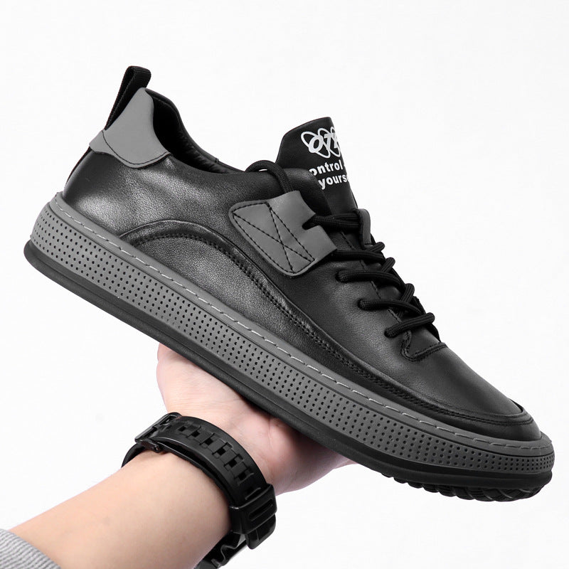 2024 Autumn Men's Genuine Leather Sneakers, Top Layer Cowhide Men's Clown Shoes, Men's Casual Shoes, Breathable, Shock-Absorbing, Comfortable