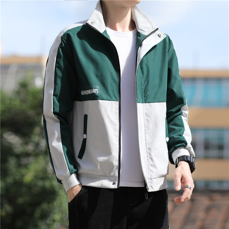 Men's Collar Zipper Casual Long-sleeved Jacket Jacket for Teenagers Spring and Autumn Collar Colorblock Fashion Top 9335