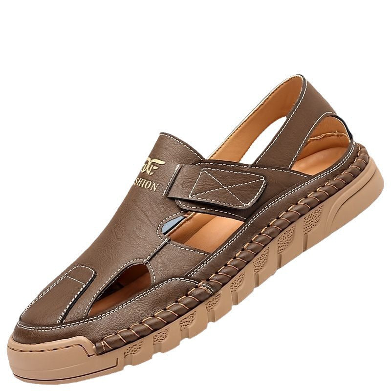 2024 Summer New Men's Handmade Online Casual Shoes Men's Hollow Breathable Leather Sandals Velcro Sandals 9197