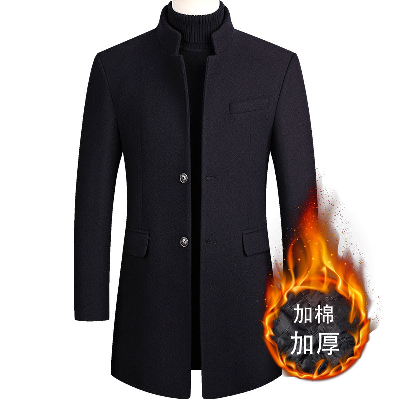 2024 Autumn and Winter Men's Woolen Coat Long Windbreaker cotton and thickening Men's Coat Dragon and Phoenix Men's Jacket
