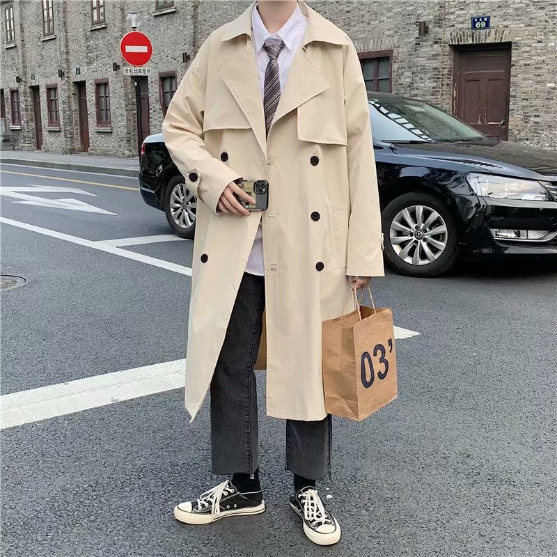 Spring and Autumn 2025 New Korean Style Trendy Design Trendy Coat Men's Fashionable Solid Color Loose Mid-length Coat Trendy