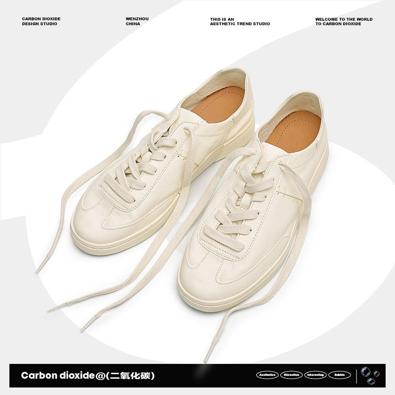 Retro Breathable First-Layer Cowhide Casual Sneakers 2024 Summer New Fashion Versatile White Shoes Men's Low-Top Trendy Shoes