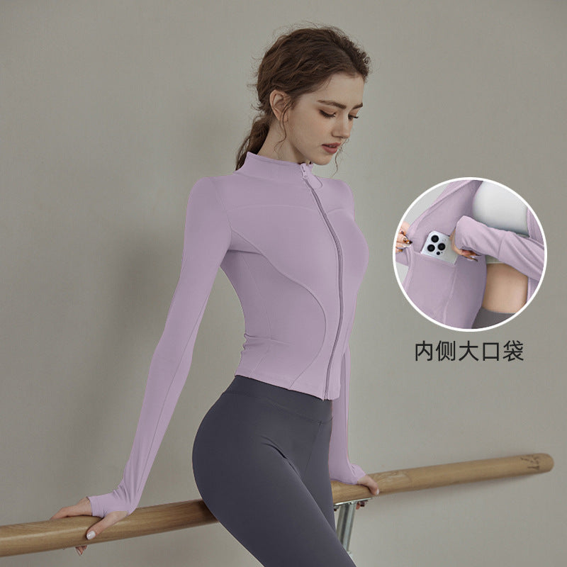 Beautiful and Slimming Yoga Clothes for Women in Spring, Quick-Drying Running Clothes, Outdoor Sports Jackets, Long-Sleeved Fitness Clothes, Waist-Cinching Tops