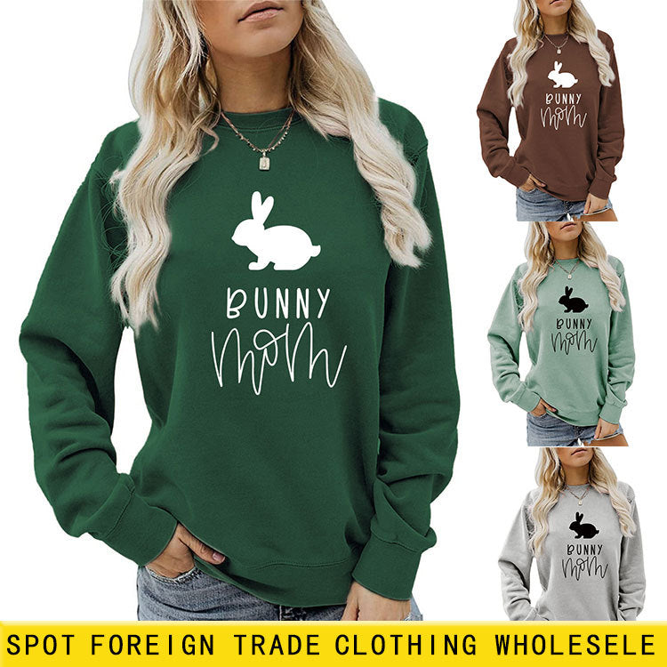 Amazon Cross-Border Export European and American Fashion Bunny Mom Fun Casual Women's Loose Long-Sleeved Round Neck Sweatshirt