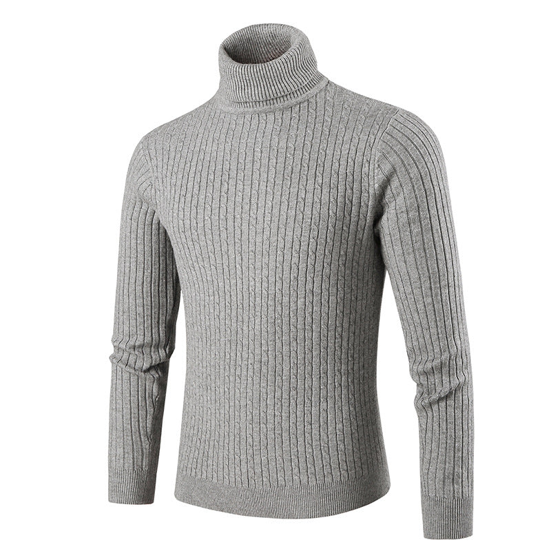 Foreign Trade 2024 New Men's Turtleneck Sweater Men's Autumn and Winter Simple Twist Knitted Shirt Inner Base Shirt Men's Top