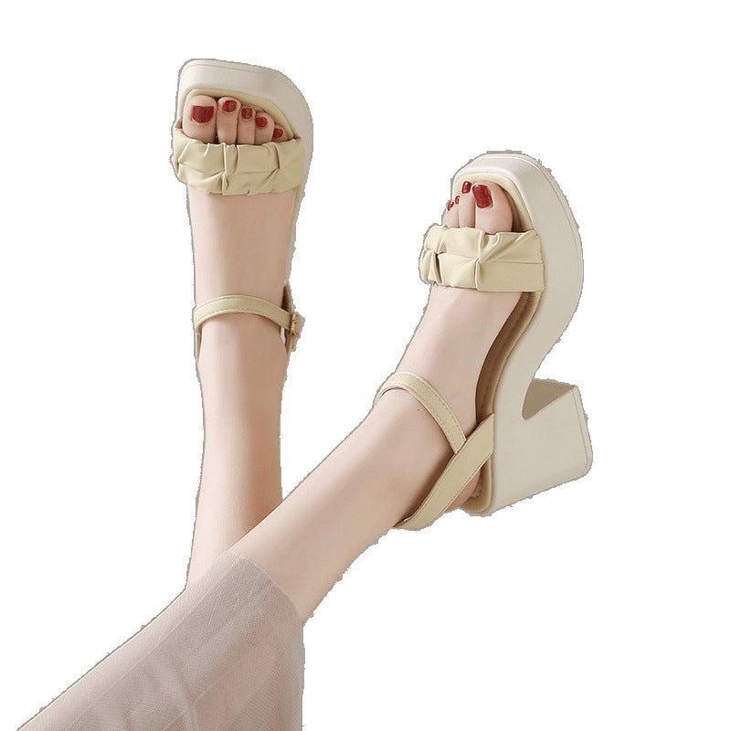 2025 Women's Soft-Soled Summer New Outer Wear Fairy Style One-Strap Skirt Thick Heel Waterproof Platform High Heels