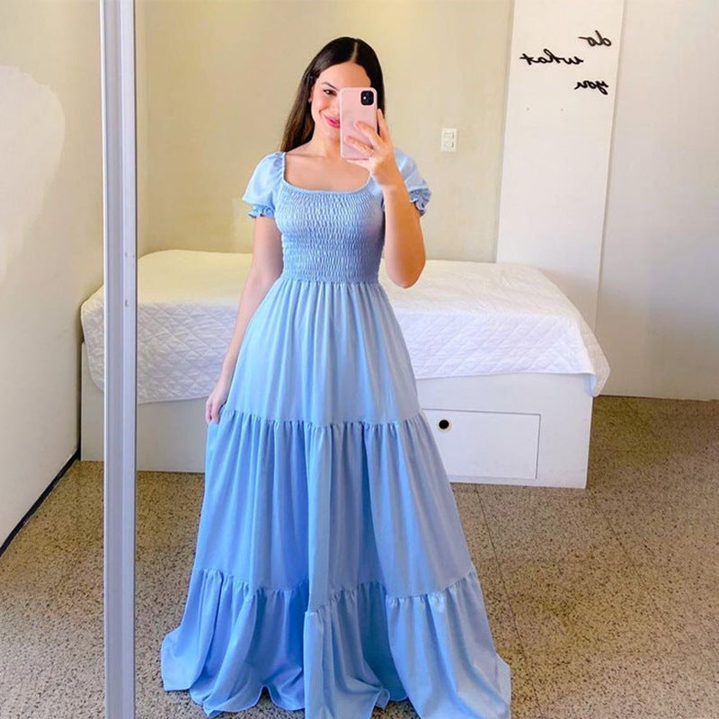 Cross-Border New Spring and Summer European and American Clothing Dress One-Shoulder Floral Off-Shoulder Long Color Fairy Skirt