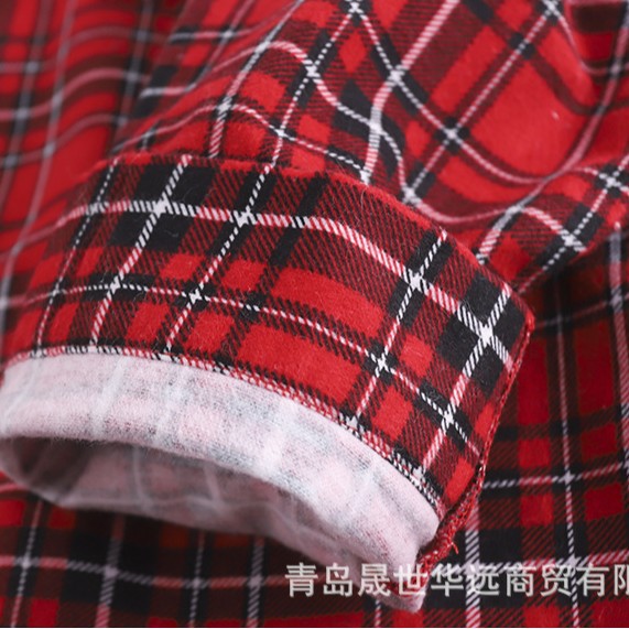 Pure Cotton Flannel Long-Sleeved Pants for Men and Women Loose Pajamas Spring & Fall Couple Plaid Flannel Large Size Plus Fat Home Clothes