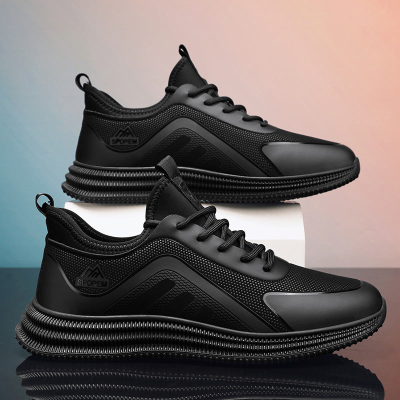 Cross-Border  Sports Shoes, Breathable and Trendy Korean Casual Shoes, Student Running Shoes, Soft Sole Black Versatile Shoes for Men