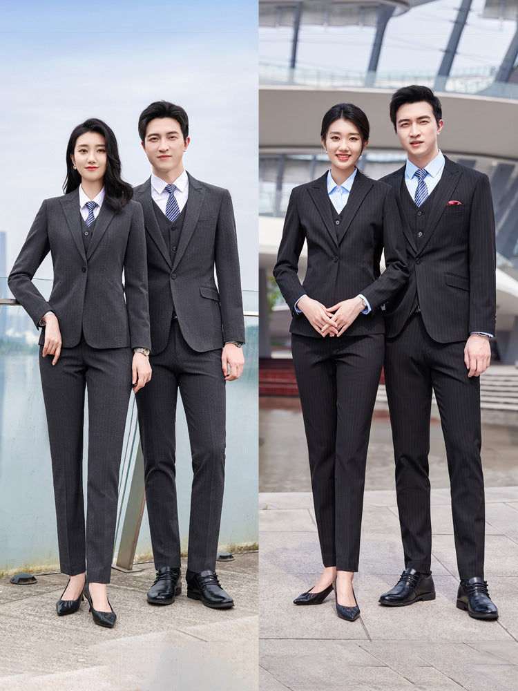 Black striped suit men's and women's high-end business wear formal wear Hotel management manager sales work clothes suit suit