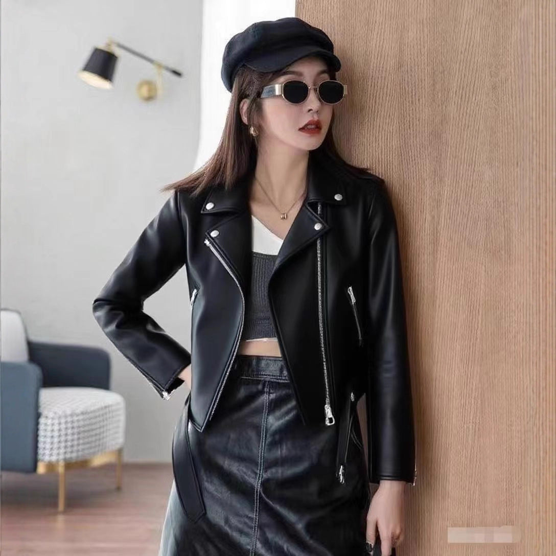 2025 Spring and Autumn New Yellow Women's Leather Jacket Large Size Women's Jacket Short Women's Leather Jacket Motorcycle Wholesale