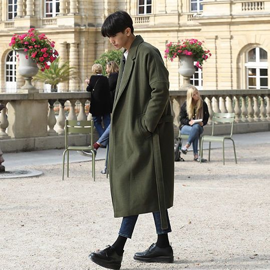 Autumn and winter woolen trench coat men's long over-the-knee Korean overcoat men's mid-length cotton and thickening woolen coat trendy