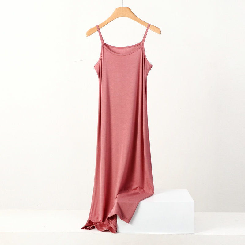 Plus Size Spring and Summer All-match Slim-fit Long Inner Nightgown Sling Modal Cotton Women's Solid Color Base dress