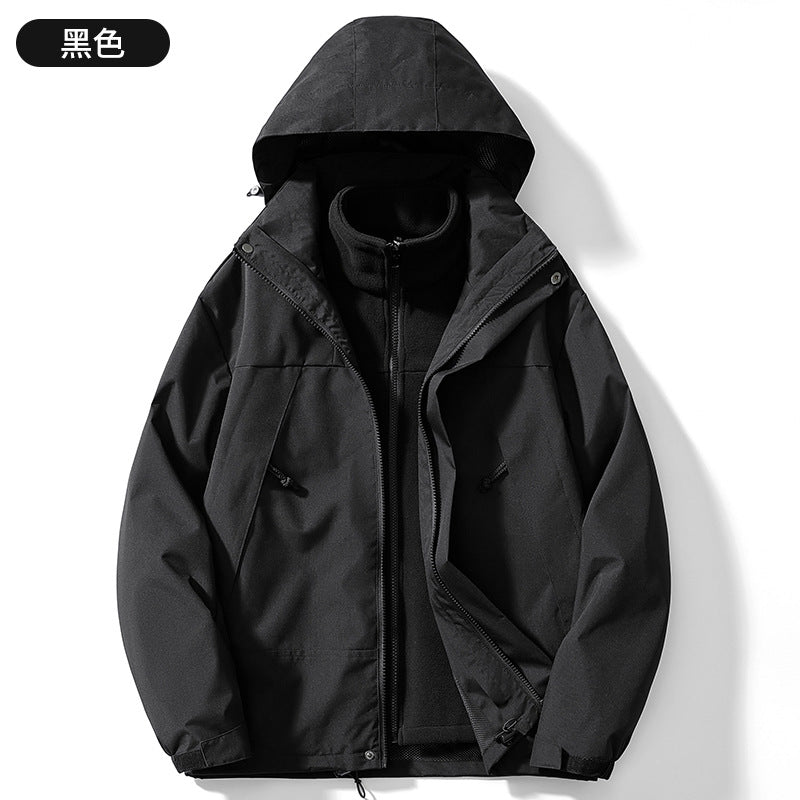 Couple Style Color-Blocked Outdoor Sports Three-In-One Windproof Mountaineering Jacket Winter Fashion Jacket with Stand Collar