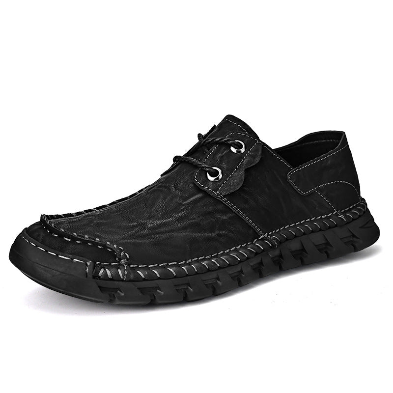 Casual Leather Shoes for Men 2025 Autum New Soft Sole Non-Slip Stitched Sole Lace-Up Men's Shoes Loafers Middle-Aged and Elderly Dad Shoes
