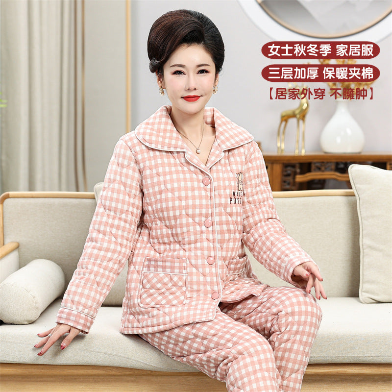 Sleeping beauty pajamas fall/winter women's cotton padded three-layer thick warm and cold-proof home clothes mother's day gift 08
