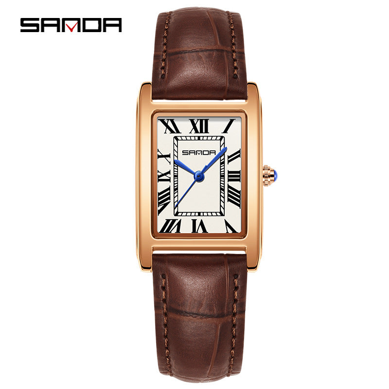 Sanda Live Hot Couple Watch Vintage Square Quartz Watch Waterproof Roman Scale Men's and Women's Watches