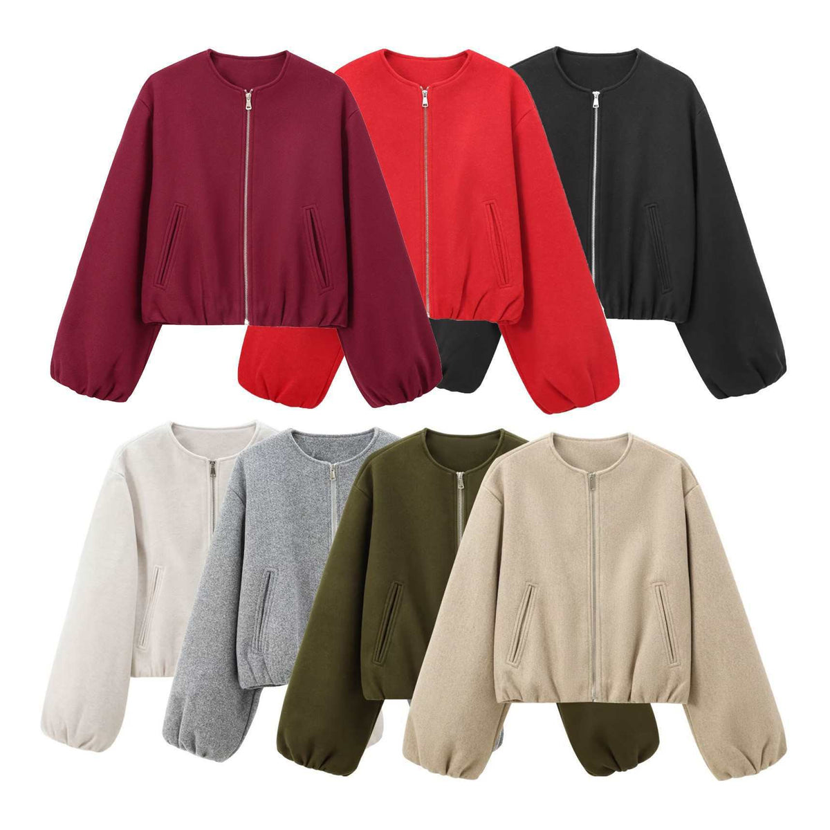 Jacket Soft Foreign Trade Spring New Women's European and American Style Short Round Neck Pilot Zipper