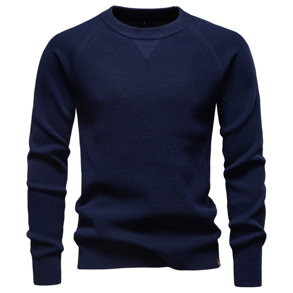 Men's Round Neck Fashionable High-Quality Knitted New 2025 Autumn and Winter Sweater Pure Color Sweater Business Casual Men's Style