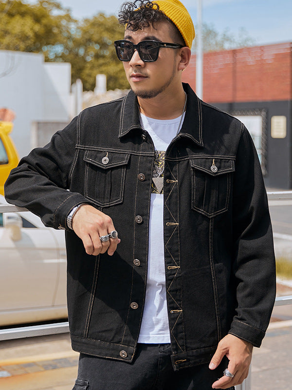 Fertilized Extra Large Loose Denim Coat fleece-lined Thickened plus size Men's Winter Jacket Warm Quilted Two-piece Top