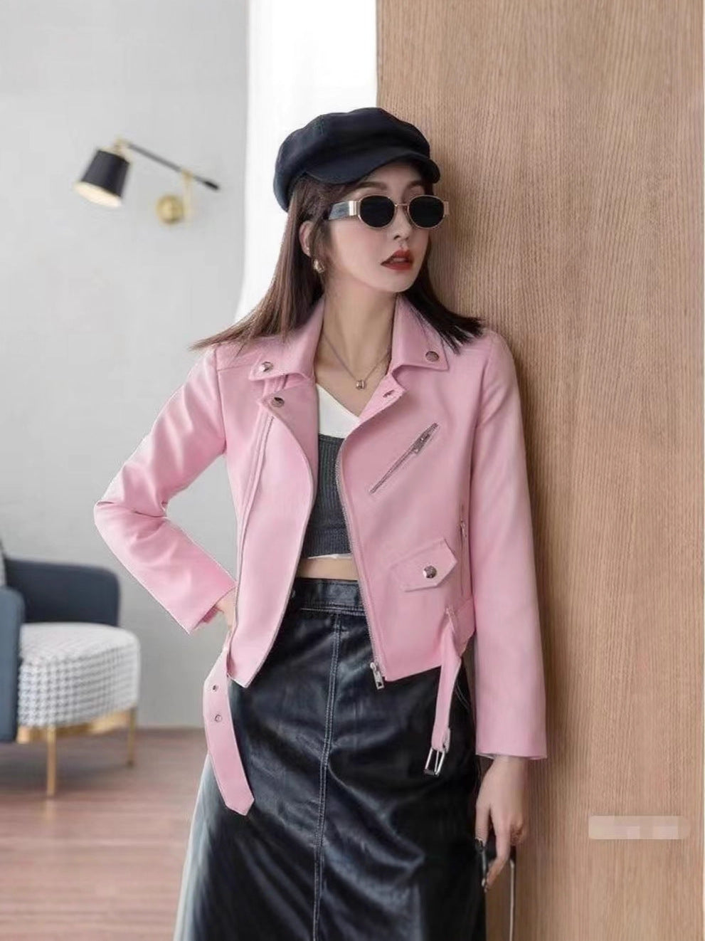 2025 Spring and Autumn New Yellow Women's Leather Jacket Large Size Women's Jacket Short Women's Leather Jacket Motorcycle Wholesale