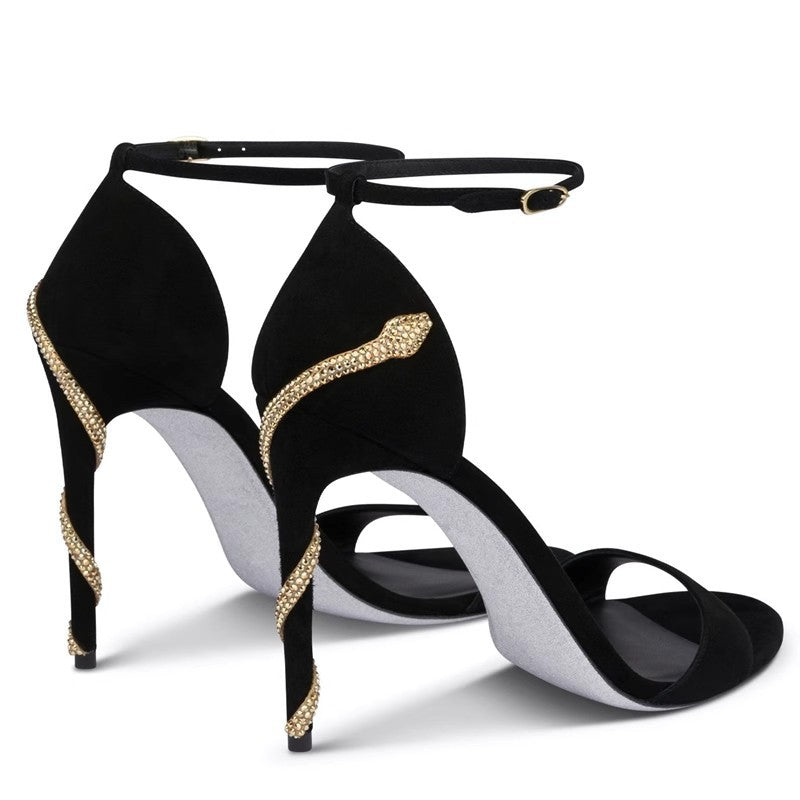 Elegant Stiletto High Heels European and American Summer New Style Rhinestone Wrapped Fish Mouth Sexy Open Toe Buckle Strap Sandals for Women