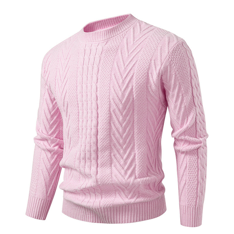 2025 Autumn and Winter New Men's Round Neck Pullover Twist Knitwear Trendyy Casual Pure Color Bottoming Knitwear Youth Trend