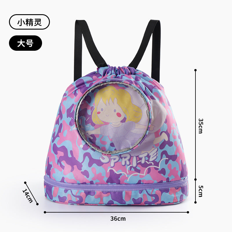 Children's Swimming Bag, Wet and Dry Separation Waterproof Storage Bag, Portable Backpack for Boys and Girls, Cute Cartoon Beach Backpack