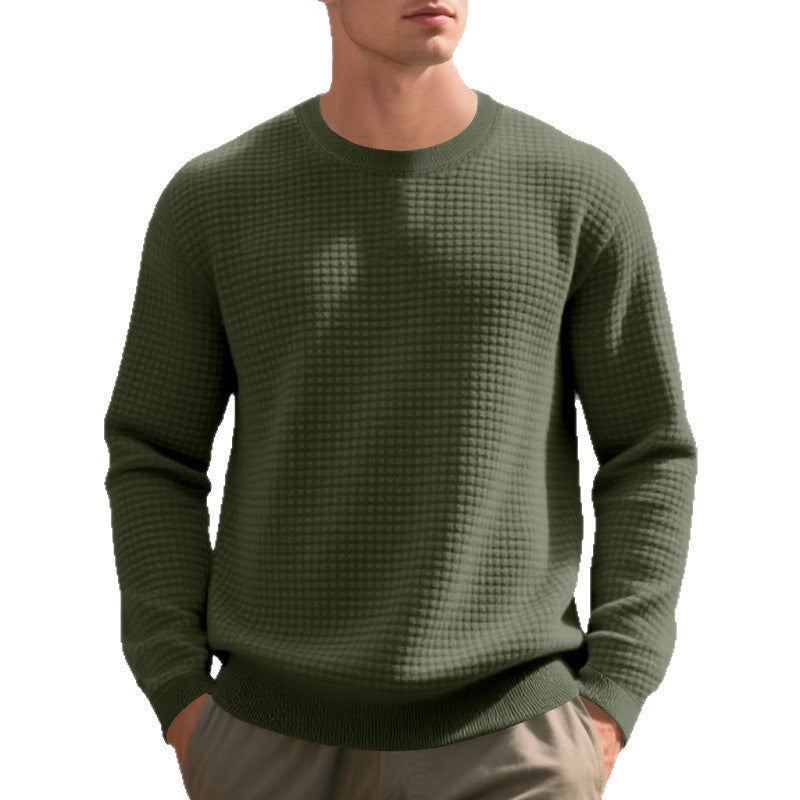 Cross-Border Independent Station American Hot-Selling Spring and Autumn Loose Casual Men's Simple Sports Jacquard Round Neck Long-Sleeved Sweatshirt
