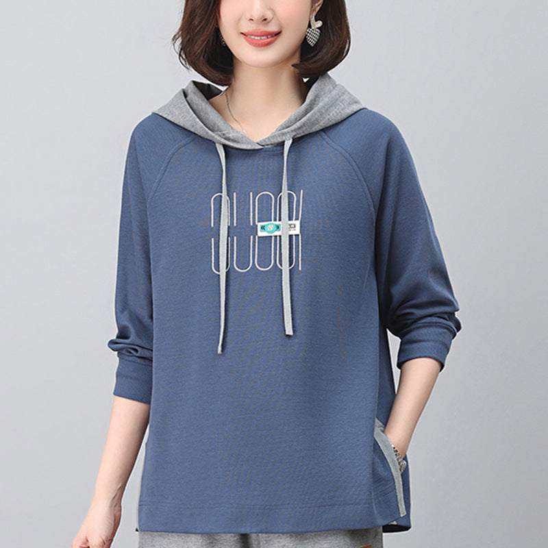 Mom Hooded Pullover Sweatshirt Women's Loose Spring and Autumn 2024 New Middle-aged Casual Fashionable Collocation
